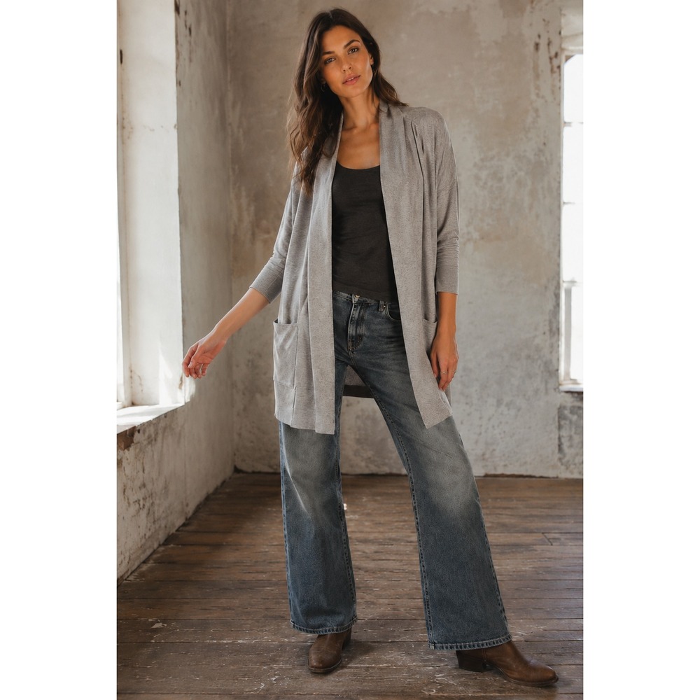 Pact Airplane Wrap Cardigan Sz S/M Grey 100% Organic Cotton Cozy Lounge Travel